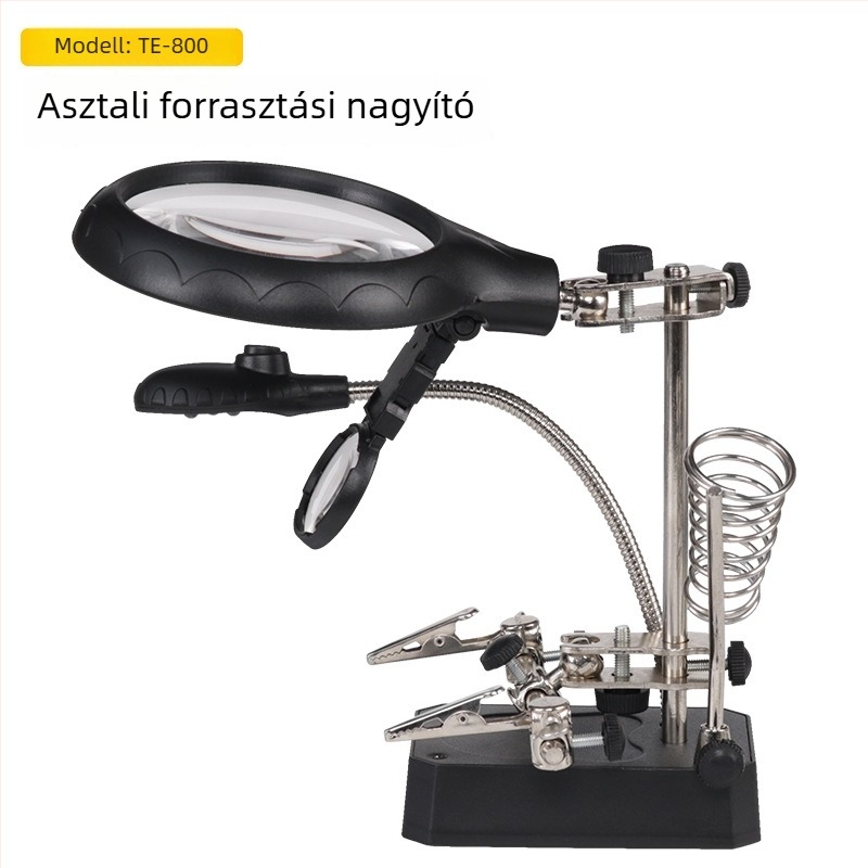 LED asztali nagyító lámpa PCB-javításhoz, 360°-os forgatható fej és forrasztási segéd