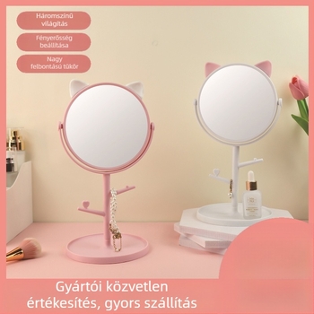Asztali egyoldalas sminktükör LED világítással, Jie Li, műanyag keret, ezüst tükör