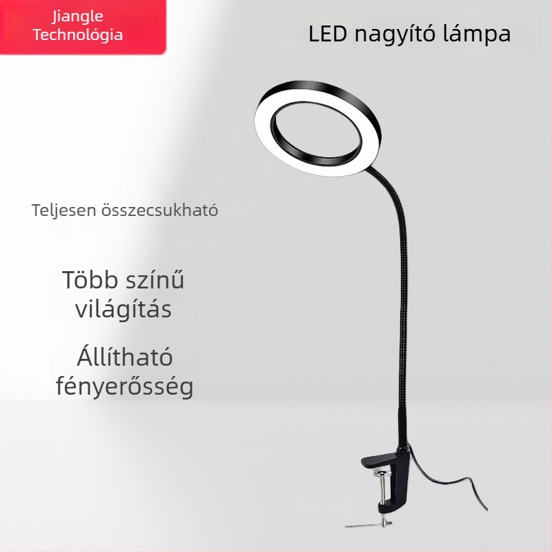 LED gyűrűs lámpa asztali lámpa nagyítóval élő közvetítésekhez – Carpenter Music, modell N-SN1B-BK9