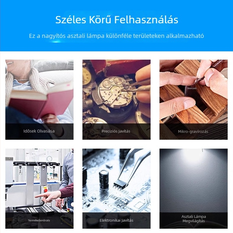 Klipszes LED nagyító asztali lámpa elektronikai javításokhoz, 15x nagyítás, állítható fény a forrasztáshoz és olvasáshoz