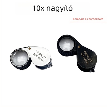 10x Hordozható Összecsukható Teljesen Fém Testű Nagyító Ékszerekhez és Régiségekhez, Csúszásmentes Markolat