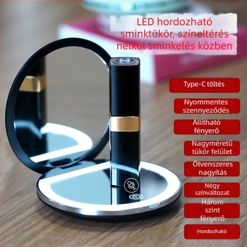Összecsukható sminktükör, 5x nagyítás, ABS keret, ezüst tükör, nyomtatott logó