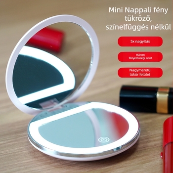 Összecsukható sminktükör, 5x nagyítás, ABS keret, ezüst tükör, nyomtatott logó