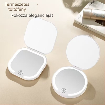 Kettős oldalú LED sminktükör nagyítóval, világító, összecsukható, hordozható, négyszögletes és kerek formájú