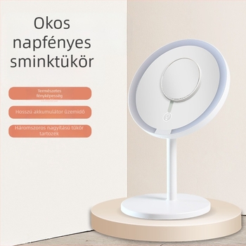 JINQR okos LED sminktükör nagyítás, alumínium tükör, érintéses vezérlés, újratölthető