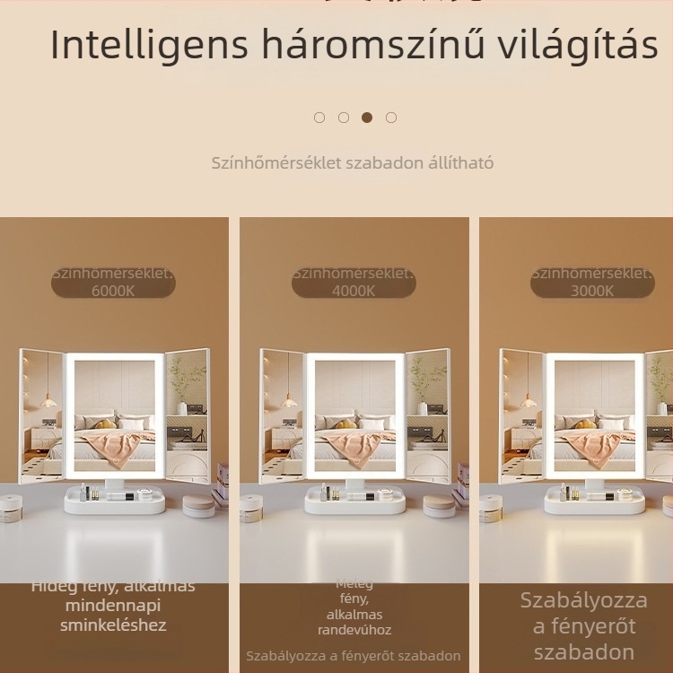 Asztali nagyító tükör, összecsukható kivitel, akril keret, ezüst tükör, logó nyomtatva