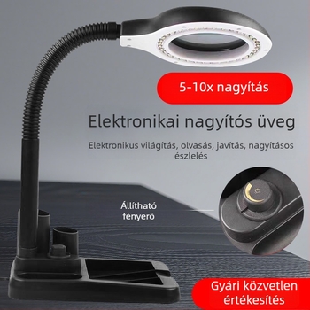 Erős LED-es világítással ellátott nagyítóasztali lámpa mobiltelefon javításához, elektronikai munkákhoz, nyomtatott áramkörök és ékszerértékeléshez