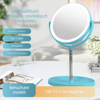 Asztali dupla oldalú sminktükör, 5x nagyítás, állítható magasság, kihúzható kar