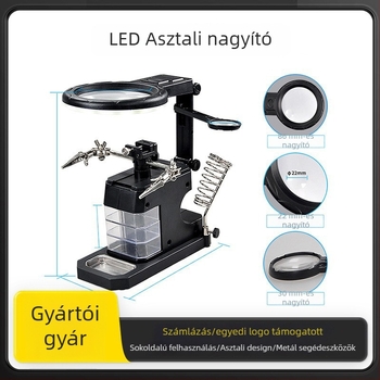 LED-illuminált fémcsipesz nagyítóval PCB-javításhoz és forrasztáshoz