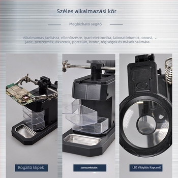 LED-illuminált fémcsipesz nagyítóval PCB-javításhoz és forrasztáshoz