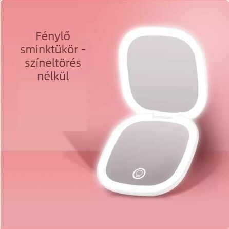 Összecsukható zseb tükör LED világítással, dupla oldalú, 3x nagyítás, ABS keret