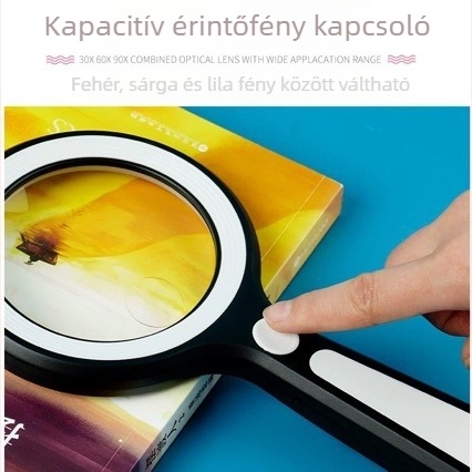Extra nagy LED-nagyító, 23 LED-del, 4 fényerő-szinttel, érintéses vezérléssel, 10x nagyítás, presbyopia olvasáshoz, javításokhoz és értékeléshez