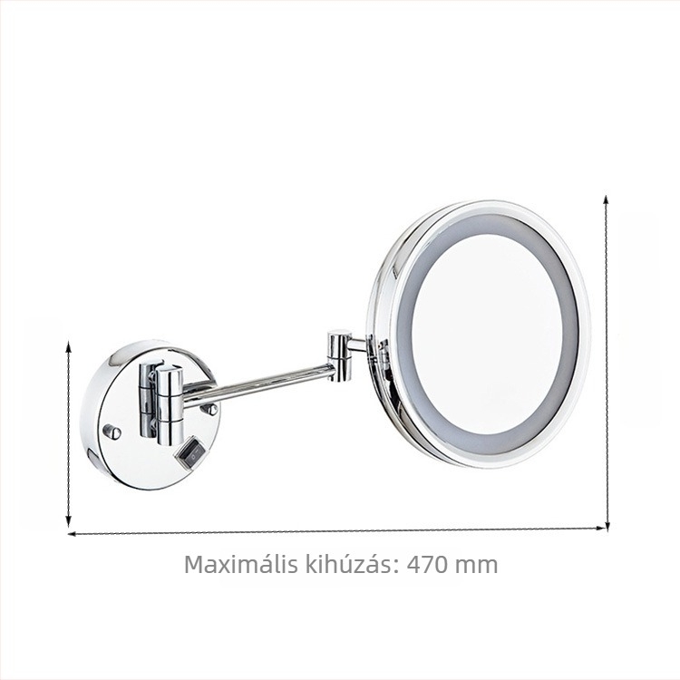 LED világítással ellátott smink tükör, falra szerelhető, összecsukható, 8 hüvelykes, 304 rozsdamentes acél, 3x nagyítás