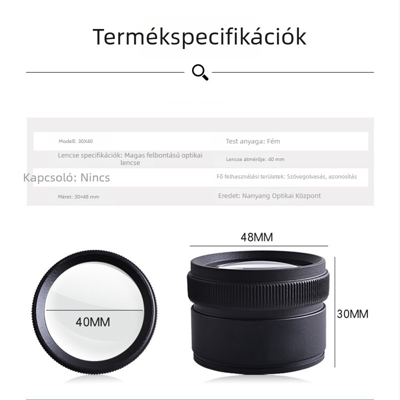 Kézi nagyító ékszerekhez, hengeres kialakítás, 30X optikai üveg, két készlet