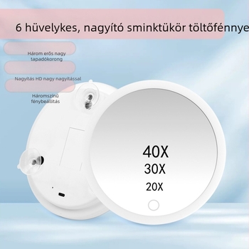 Intelligens szívócsészés sminktükör LED világítással, tölthető, 10×–40× nagyítás, a mitesszerek eltávolítására
