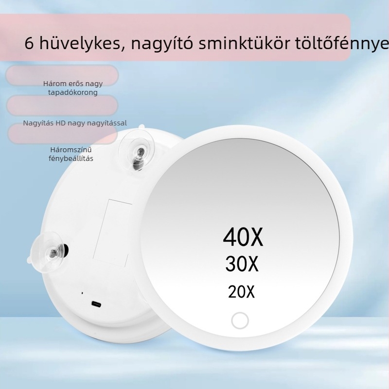 Intelligens szívócsészés sminktükör LED világítással, tölthető, 10×–40× nagyítás, a mitesszerek eltávolítására