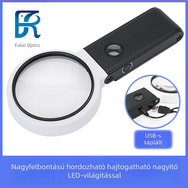 Összecsukható kézi nagyító LED-fénnyel, 6X/25X nagyítás, ABS + akril lencse, Fukai TH-7018A/B/BD/C