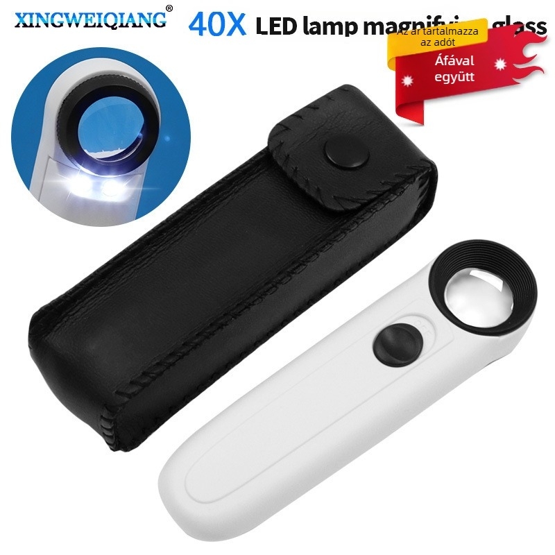 MG6B-1 Ékszerészeti nagyító LED duál világítással, kézi, felkiáltójel alakú, 40x nagyítás, 21 mm-es lencse