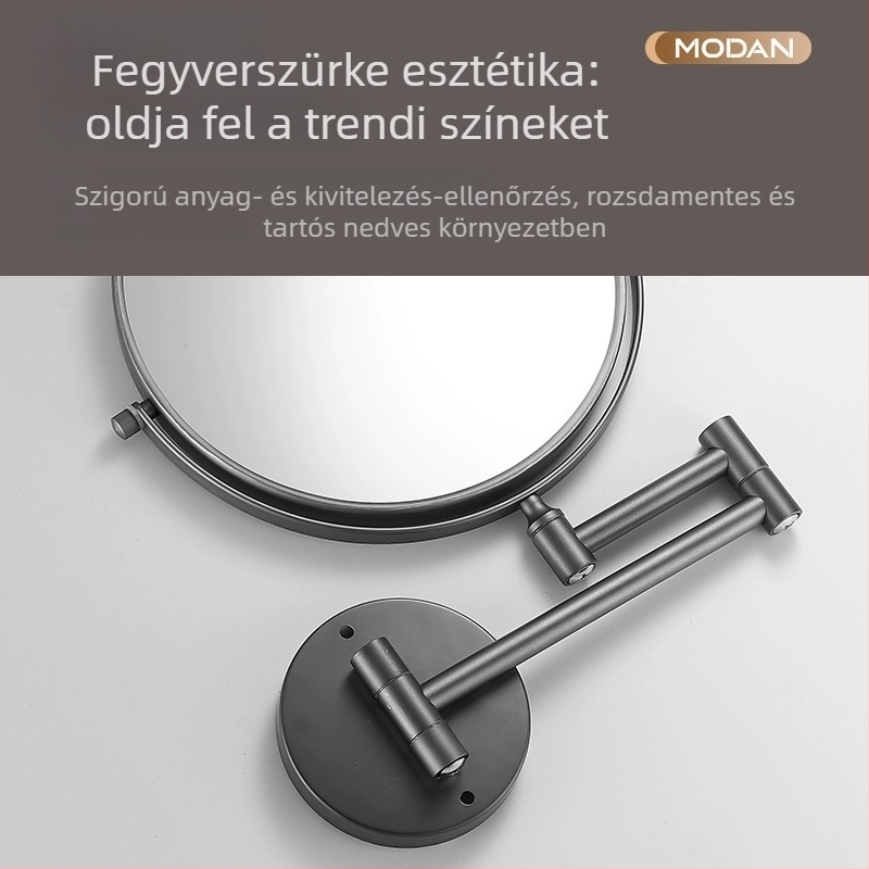 Fúrás nélkül falra szerelhető, összecsukható, nagyító tükrö a fürdőszobába, forgatható