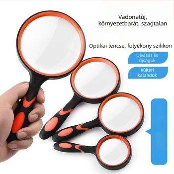 HD optikai lencsés kézi nagyító, szilikon fogantyúval, csúszásmentes, idős korban használható, 100/110