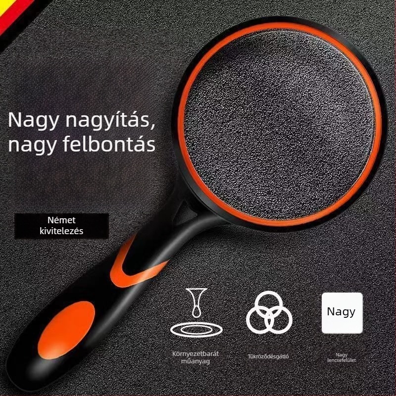 HD optikai lencsés kézi nagyító, szilikon fogantyúval, csúszásmentes, idős korban használható, 100/110