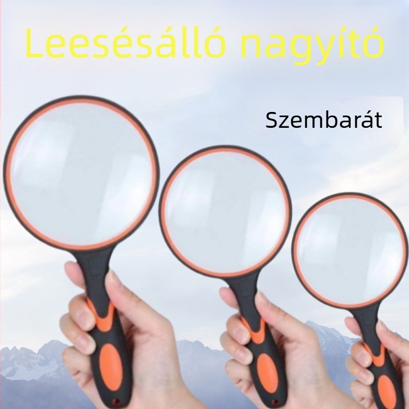 HD optikai lencsés kézi nagyító, szilikon fogantyúval, csúszásmentes, idős korban használható, 100/110