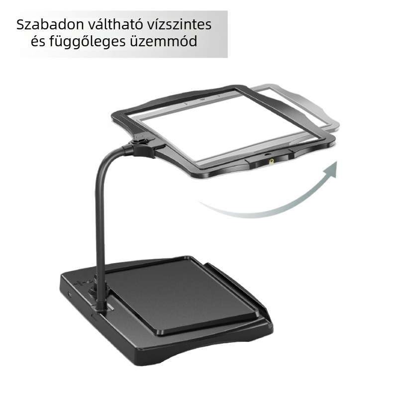 LED asztali nagyító nagy lencsével, könnyű olvasás, váltás a vízszintes és függőleges nézet között, leválasztható kialakítás