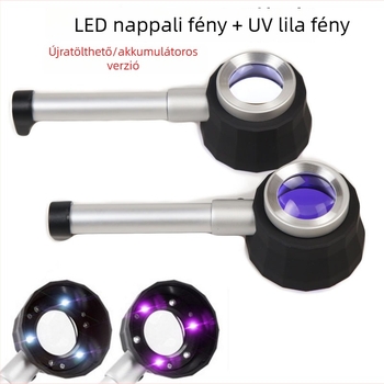 30x kézi nagyító LED világítással, UV-fénnyel és beépített skálával bélyegek és érmék azonosítására