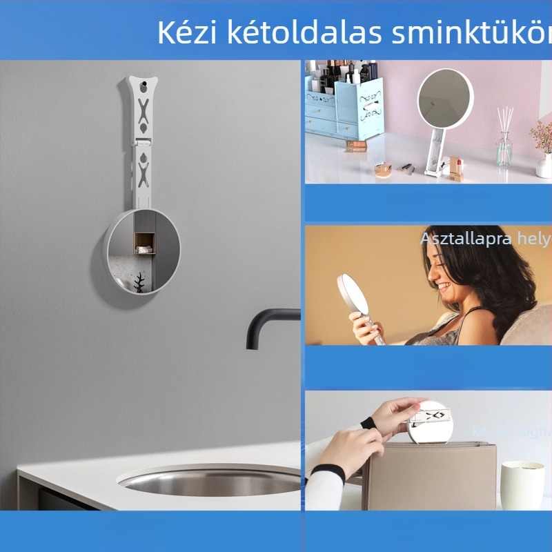 Kétoldalas LED sminktükör — kézi, asztali és falra szerelhető, nagyító részletekhez világítással