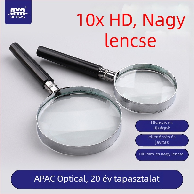 Kézi nagyító, 20x, kerek, félfémes kivitel, nagy felbontású lencse, ékszerek azonosítására és olvasásra