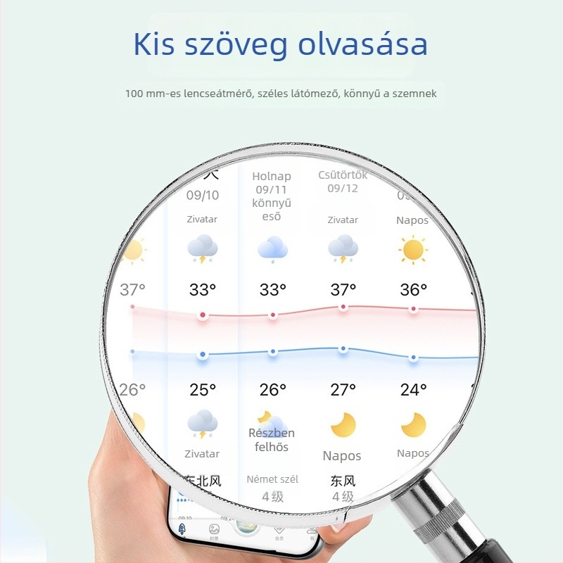Kézi nagyító, 20x, kerek, félfémes kivitel, nagy felbontású lencse, ékszerek azonosítására és olvasásra