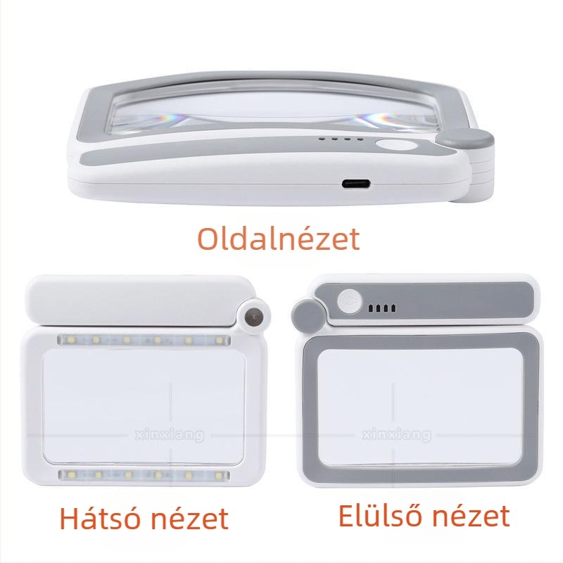 Újratölthető 12 LED-es kézi olvasó nagyító időseknek, összecsukható téglalap alakú nagyítóval, akkumulátor kijelzővel és érintéses vezérléssel