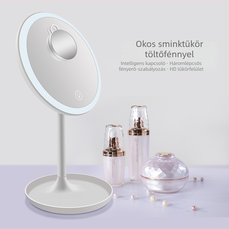 Minimalista LED sminktükör világítással, asztali tükör 5×-os nagyítással