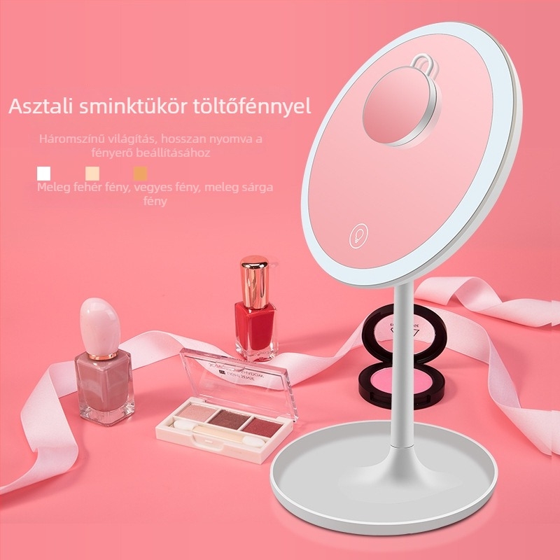 Minimalista LED sminktükör világítással, asztali tükör 5×-os nagyítással