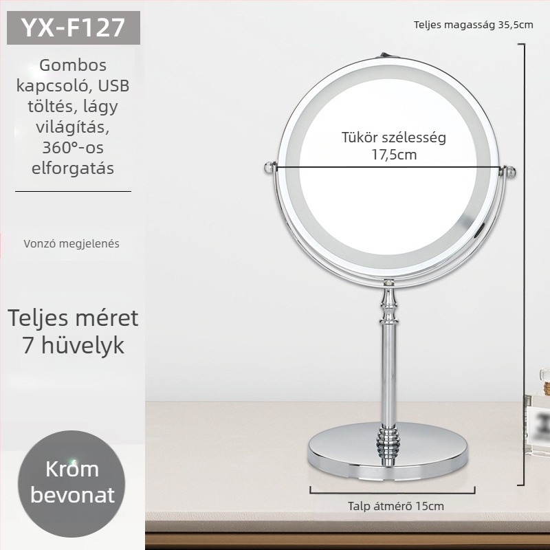 HD kettős oldalú forgó asztali sminktükör nagyítóval, 7,0–8,0 hüvelyk