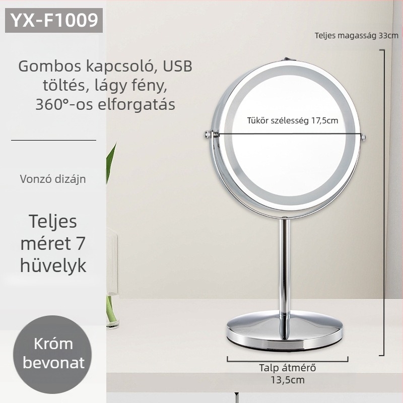 HD kettős oldalú forgó asztali sminktükör nagyítóval, 7,0–8,0 hüvelyk