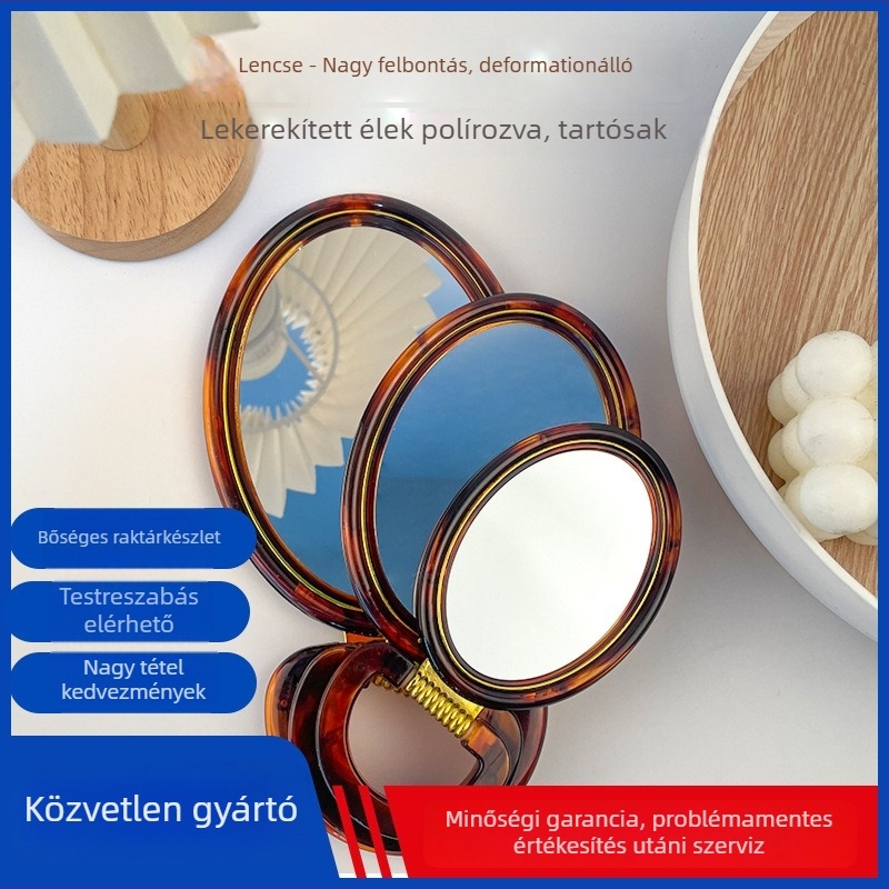 Ming Xiang asztali kétoldalú sminktükör, 2x nagyítás, összecsukható műanyag keret, alumínium lencse, kör vagy ovális