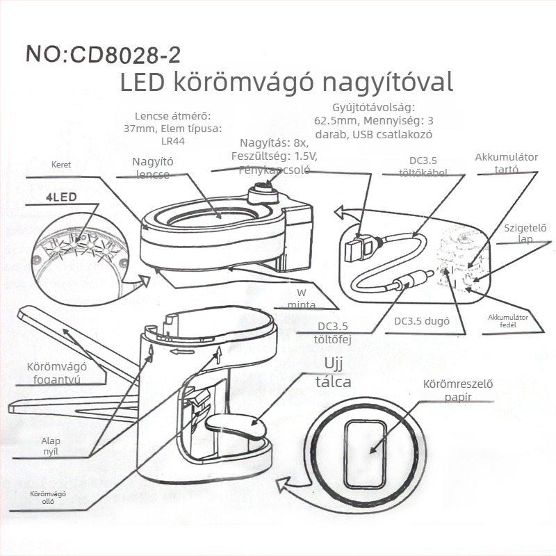 Chuda CD8028-2 Időseknek készült körömvágó nagyítóval és LED-fénnyel, körömreszelő