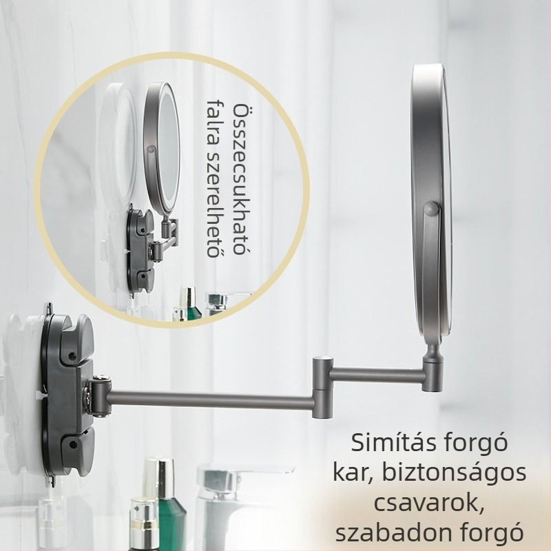 Vákuumos rögzítésű sminktükör világítással, kinyújtható, összecsukható, kétoldalas a fürdőszobába