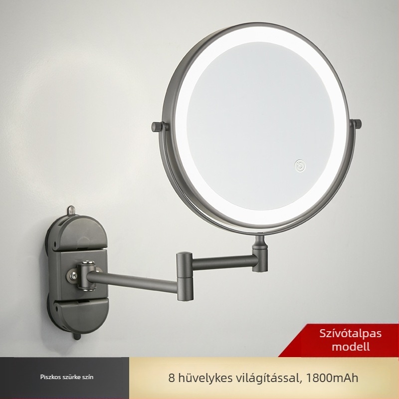 Vákuumos rögzítésű sminktükör világítással, kinyújtható, összecsukható, kétoldalas a fürdőszobába
