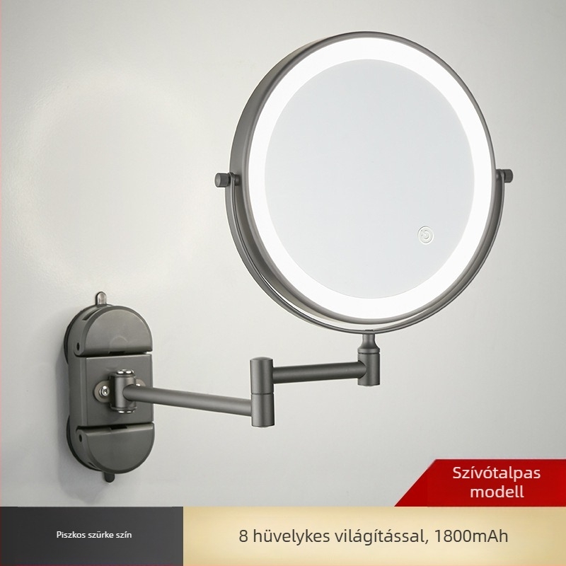Vákuumos rögzítésű sminktükör világítással, kinyújtható, összecsukható, kétoldalas a fürdőszobába