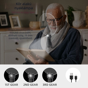 Kerek nyakba akasztható LED világítással, HD nagyítás, könyvek és újságok olvasásához, újratölthető modell