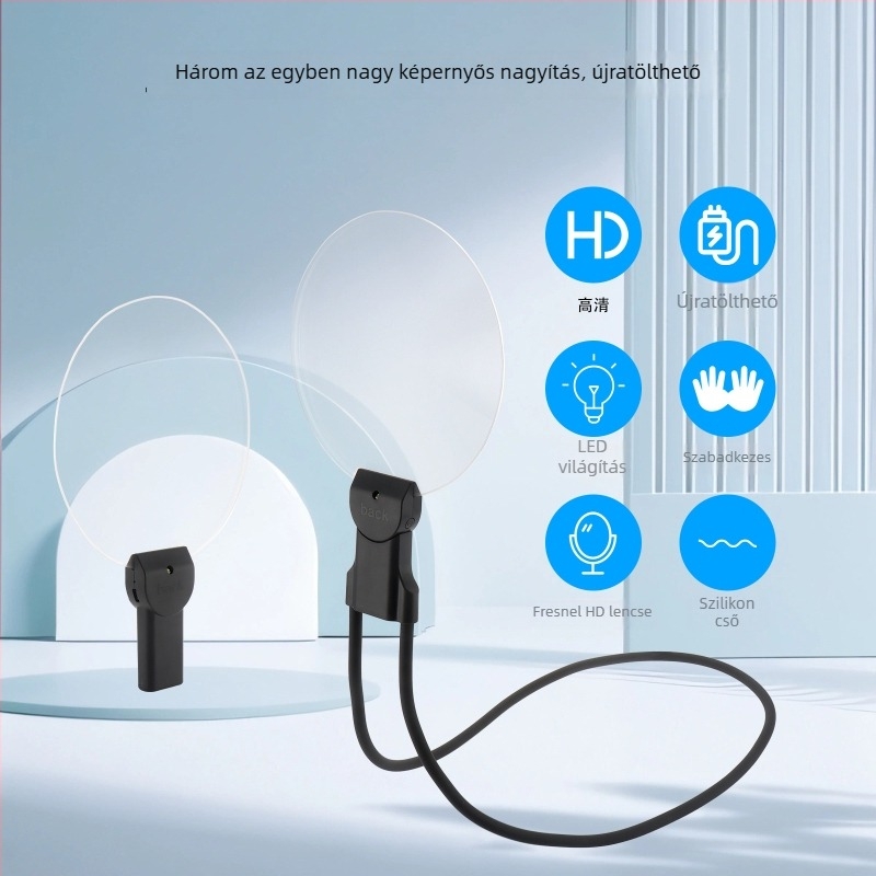 Kerek nyakba akasztható LED világítással, HD nagyítás, könyvek és újságok olvasásához, újratölthető modell