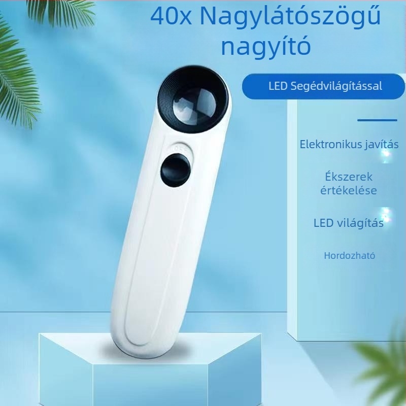 Kézi 40× nagyítású nagyító kettős LED világítással antik jade ékszerek és pecsétek azonosítására