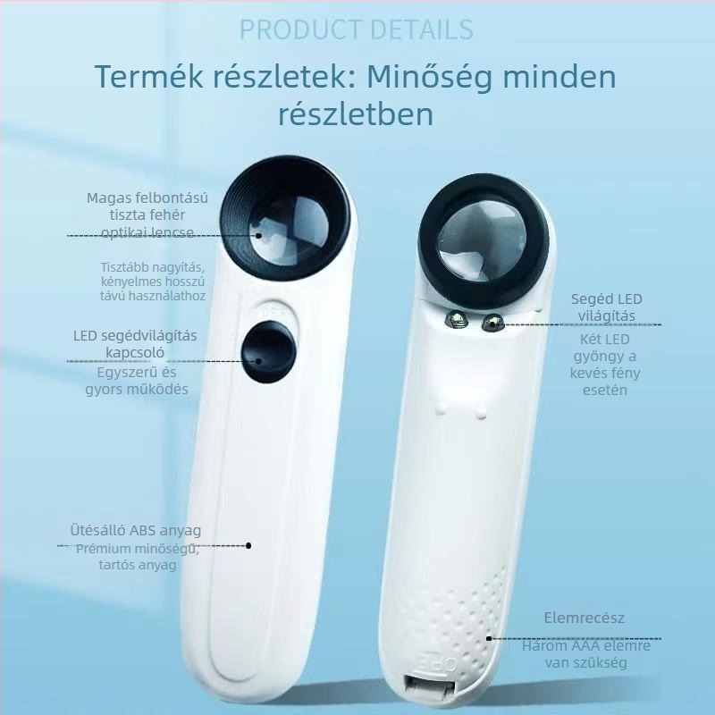 Kézi 40× nagyítású nagyító kettős LED világítással antik jade ékszerek és pecsétek azonosítására
