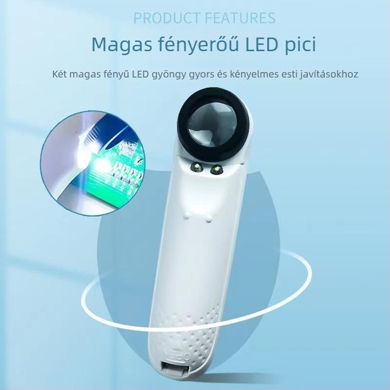 Kézi 40× nagyítású nagyító kettős LED világítással antik jade ékszerek és pecsétek azonosítására