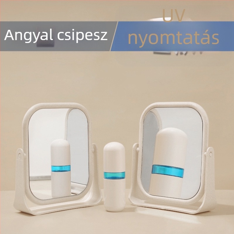 Asztali kétoldalas sminktükör, forgatható, nagyító, műanyag keret