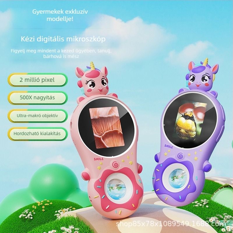 Gyermekek számára kézben tartható digitális mikroszkóp, 2 MP HD, 500x nagyítás