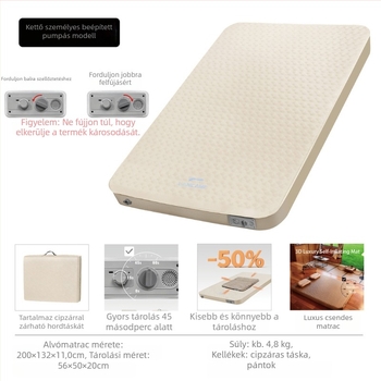 LANCAMP Automatikus felfújható kemping matrac, flanel felület, 4900 g, 2-4 személynek, csúszásmentes nedvességálló alátét