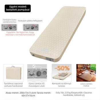 LANCAMP Automatikus felfújható kemping matrac, flanel felület, 4900 g, 2-4 személynek, csúszásmentes nedvességálló alátét